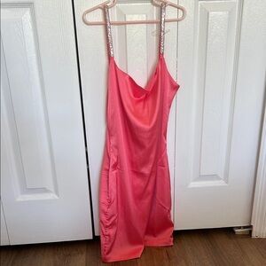 Pink Satin Slip Dress with Embellished Straps
